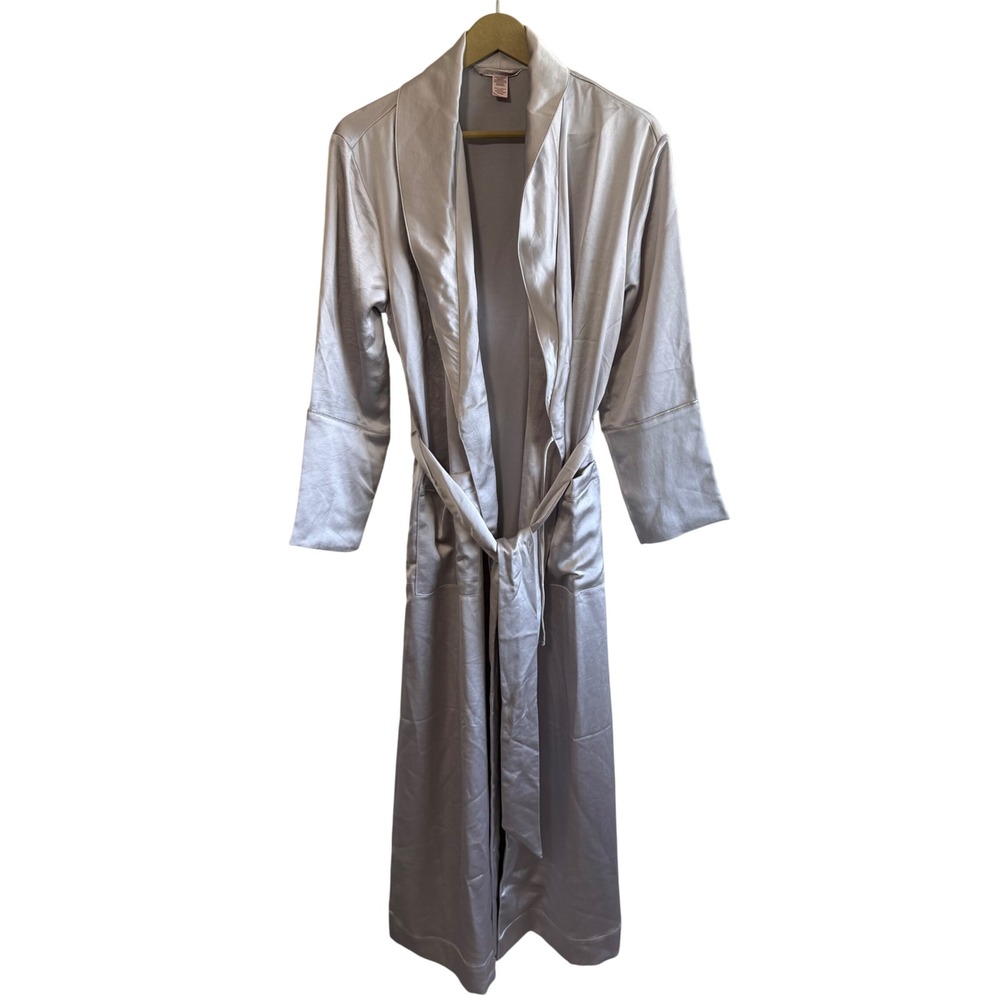 Victorias Secret Size XS/S Silver Satin Robe Waist Tie Sleep Elegant Sleep